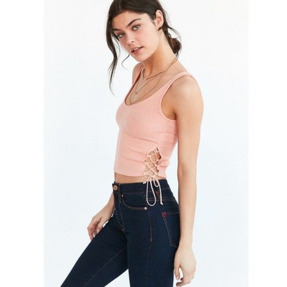 Ribbed Side-Tie Peach Tank Top